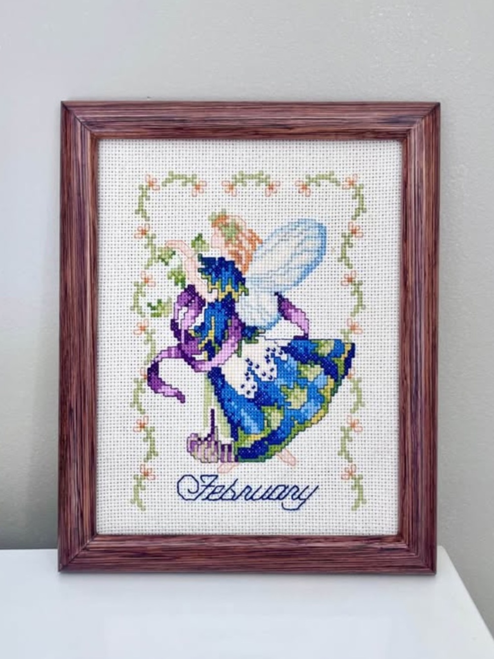 Vintage February Fairy Cross Stitch Fairycore Wall Decor Art